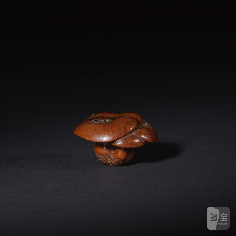木彫根付 椎茸に蟻 銘「自侃 眼文」 19世紀 | NETSUKE EN BOIS REPRÉSENTANT TROIS CHAMPIGNONS - 图1
